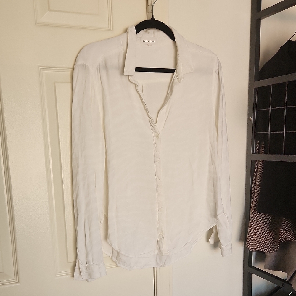 Bella Dahl White Cupro Button Down   Blouse Large